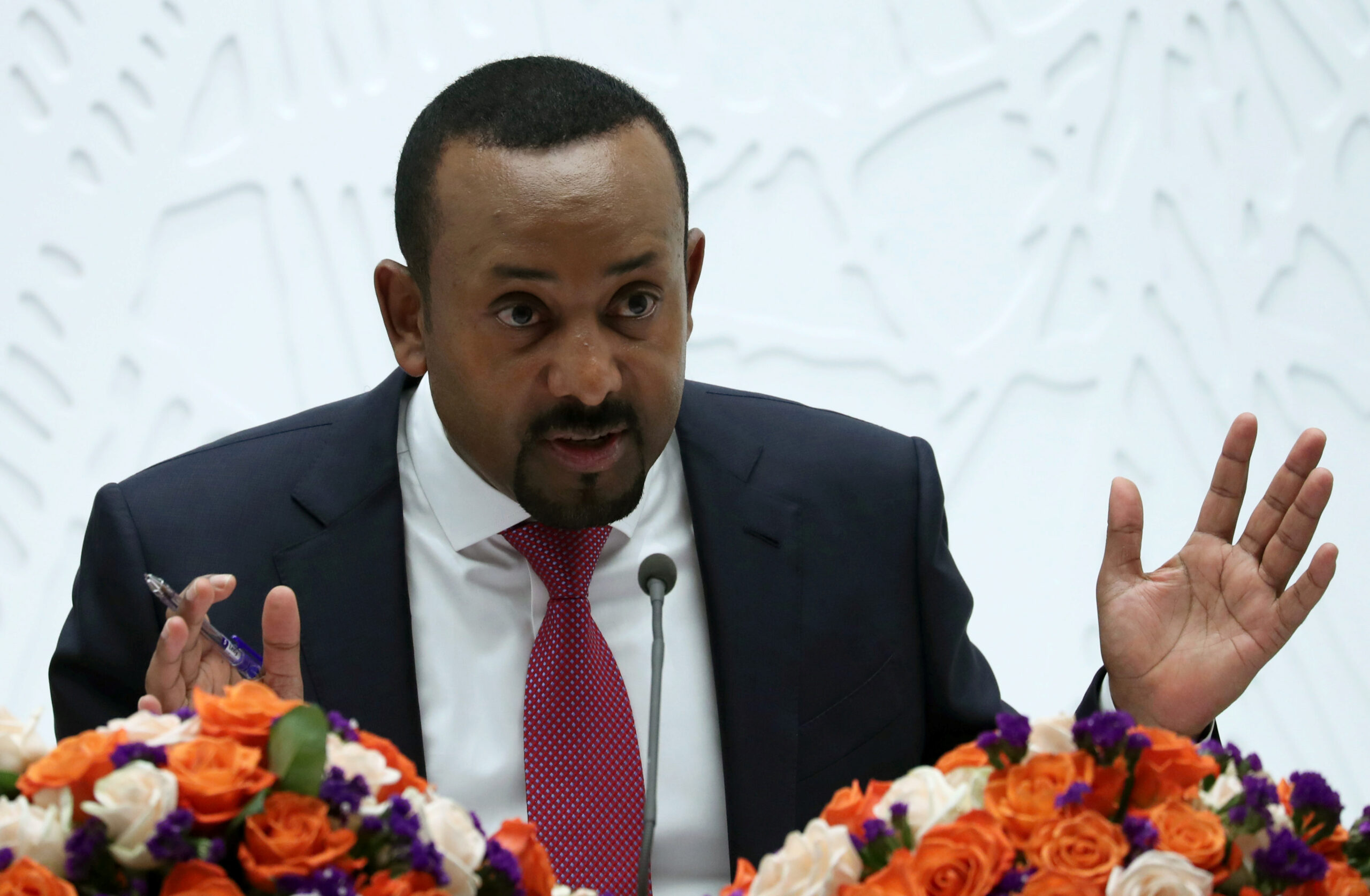 Ethiopia's Prime Minister Abiy Ahmed speaks at a news conference in Addis Ababa